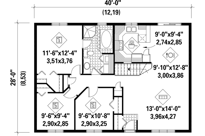 Dream House Plan - Floor Plan - Main Floor for Country House Plan #25-4804 - 3 bed, 1 bath