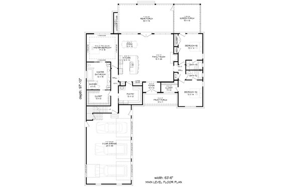 Floor Plan - Main Floor for Southern House Plan #932-1180 - 3 bed, 3 bath