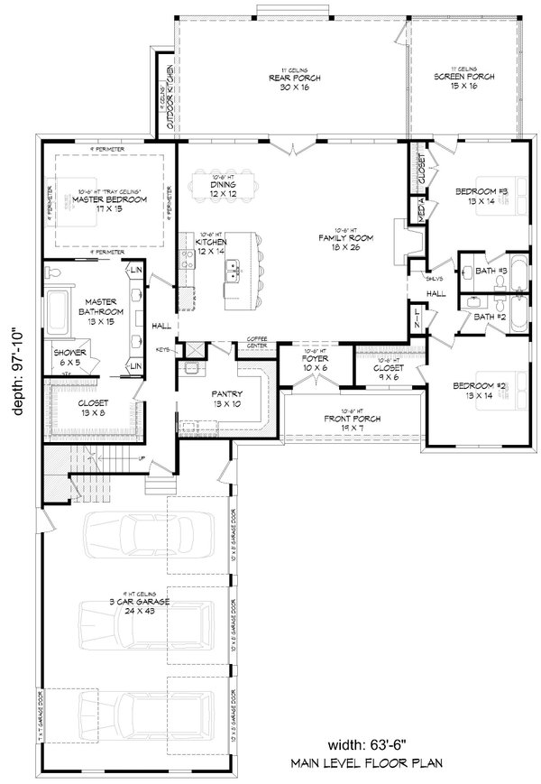 Southern Floor Plan - Main Floor Plan #932-1180