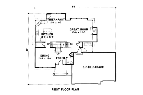 Floor Plan - Main Floor for European House Plan #67-111 - 4 bed, 3.5 bath