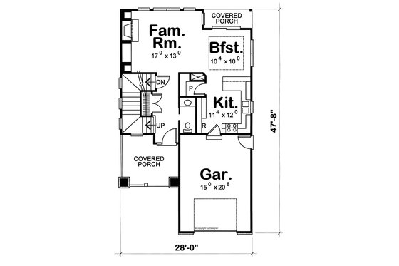 Floor Plan - Main Floor for Craftsman House Plan #20-2148 - 3 bed, 2.5 bath