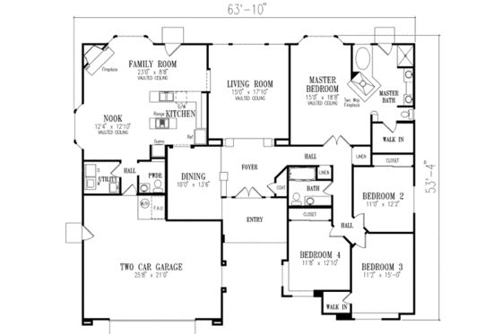 Floor Plan - Main Floor for Adobe / Southwestern House Plan #1-550 - 4 bed, 2.5 bath