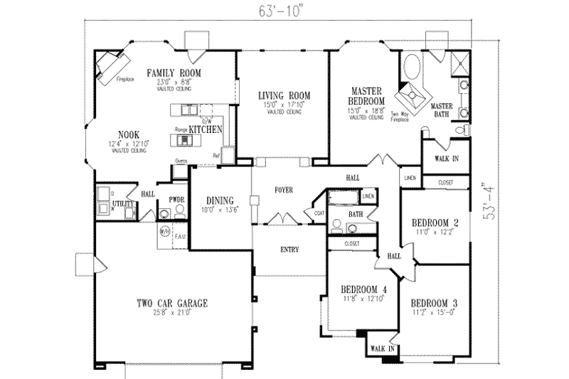 Home Plan - Floor Plan - Main Floor for Adobe / Southwestern House Plan #1-550 - 4 bed, 2.5 bath