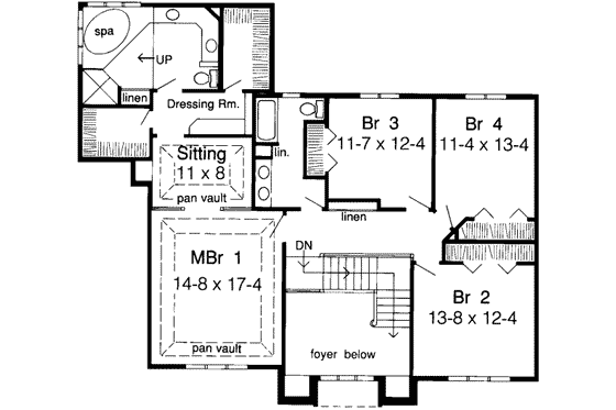 Floor Plan - Upper Floor for European House Plan #312-115 - 4 bed, 2.5 bath
