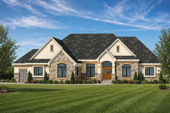Exterior - Front Elevation 4 for European House Plan #20-2128 - 3 bed, 2.5 bath