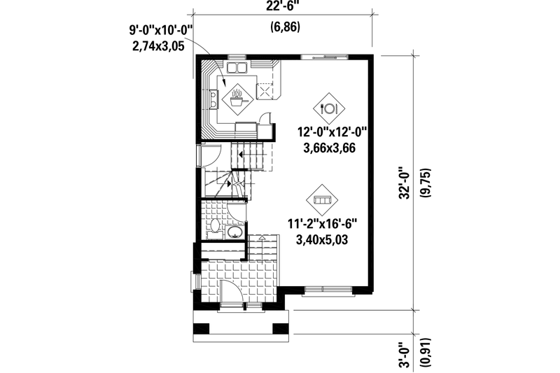 Home Plan - Floor Plan - Main Floor for Contemporary House Plan #25-4319 - 3 bed, 1 bath
