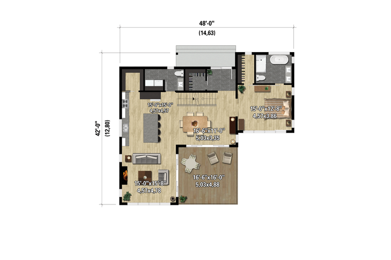 House Blueprint - Floor Plan - Main Floor for Modern House Plan #25-4969 - 5 bed, 3 bath