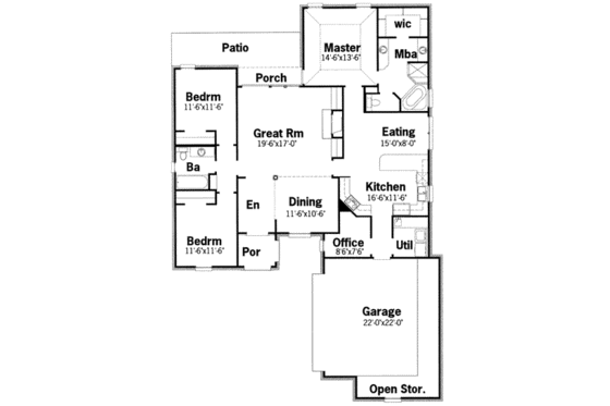 Floor Plan - Main Floor for European House Plan #15-150 - 3 bed, 2 bath