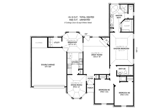 Floor Plan - Main Floor for Traditional House Plan #424-23 - 3 bed, 2 bath