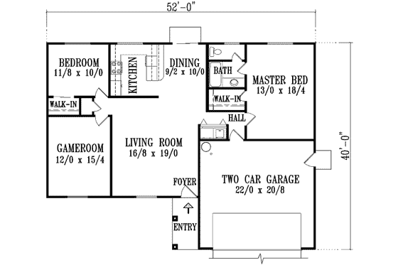 Floor Plan - Main Floor for Adobe / Southwestern House Plan #1-1173 - 2 bed, 1 bath