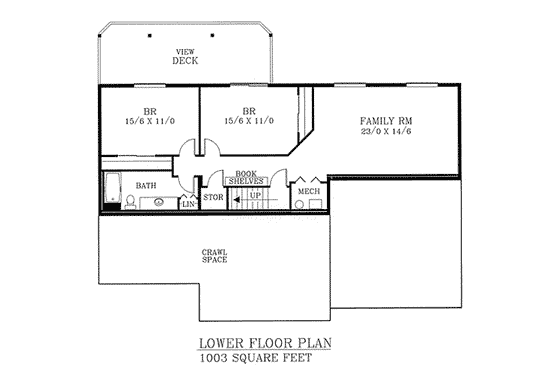 Floor Plan - Lower Floor for European House Plan #53-272 - 4 bed, 3 bath