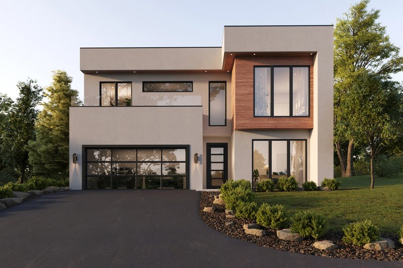 Home Plan - Exterior - Front Elevation 2 for Contemporary House Plan #1129-10 - 4 bed, 3 bath