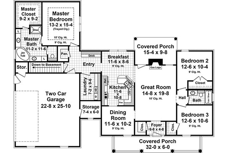 Architectural House Design - Floor Plan - Main Floor for Country House Plan #21-383 - 3 bed, 2 bath