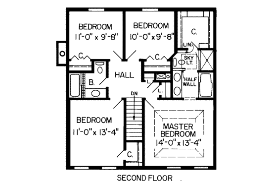 Floor Plan - Upper Floor for Colonial House Plan #312-283 - 4 bed, 2.5 bath