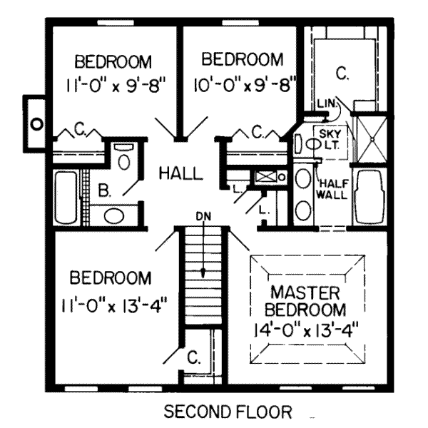 Colonial Floor Plan - Upper Floor Plan #312-283