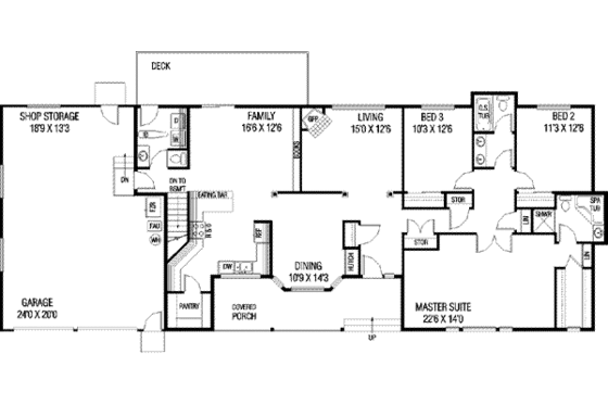 Floor Plan - Main Floor for Ranch House Plan #60-553 - 3 bed, 2.5 bath