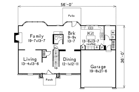 Floor Plan - Main Floor for Colonial House Plan #57-206 - 3 bed, 2.5 bath