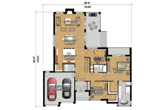 Floor Plan - Main Floor 1 for Contemporary House Plan #25-4459 - 2 bed, 2 bath