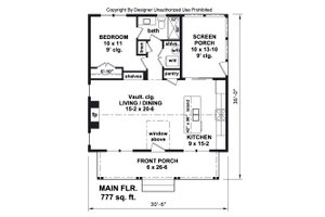 Floor Plan - Main Floor for Farmhouse House Plan #51-1428 - 1 bed, 1 bath