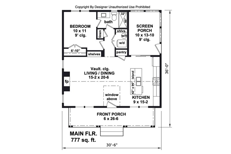 Dream House Plan - Floor Plan - Main Floor for Farmhouse House Plan #51-1428 - 1 bed, 1 bath