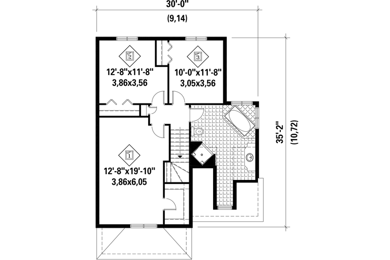House Blueprint - Floor Plan - Upper Floor for Country House Plan #25-4769 - 3 bed, 1 bath