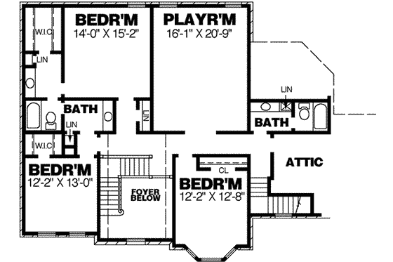 Floor Plan - Upper Floor for European House Plan #34-204 - 4 bed, 3.5 bath