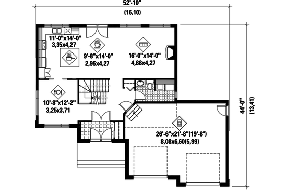 Floor Plan - Main Floor for Contemporary House Plan #25-4282 - 4 bed, 2 bath