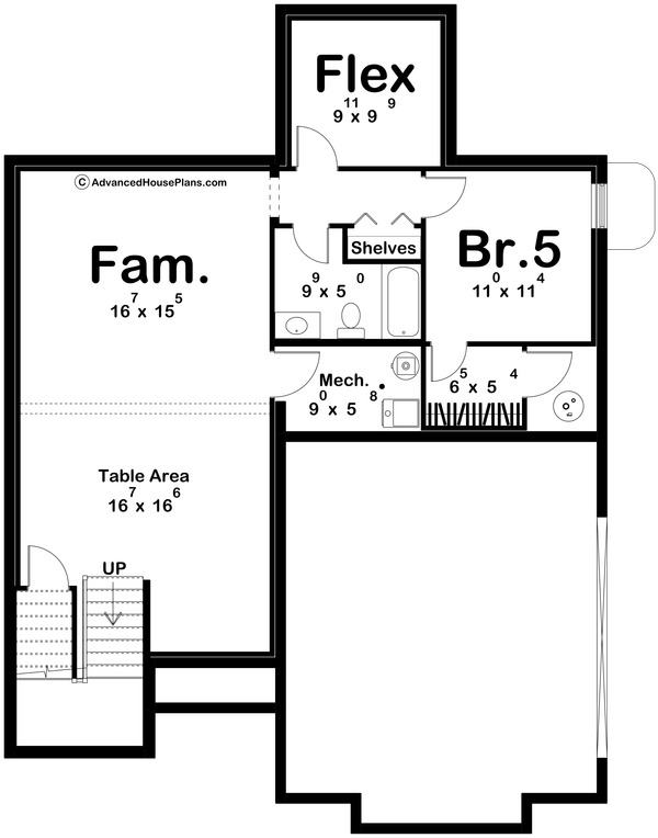 House Blueprint - Floor Plan - Lower Floor for Cottage House Plan #455-819 - 4 bed, 3.5 bath