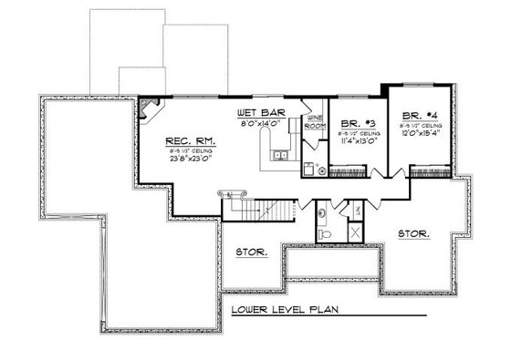 Floor Plan - Lower Floor for European House Plan #70-874 - 4 bed, 3 bath