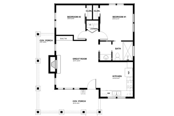 Floor Plan - Main Floor for Cabin House Plan #895-91 - 2 bed, 1 bath
