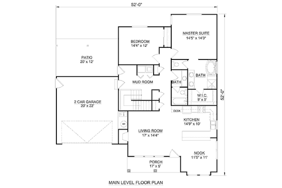 Floor Plan - Main Floor for Farmhouse House Plan #116-277 - 2 bed, 2 bath