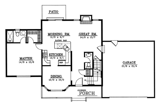 Floor Plan - Main Floor for Traditional House Plan #99-204 - 4 bed, 2.5 bath