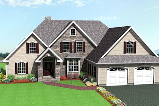 Exterior - Front Elevation for European House Plan #75-192 - 3 bed, 2.5 bath