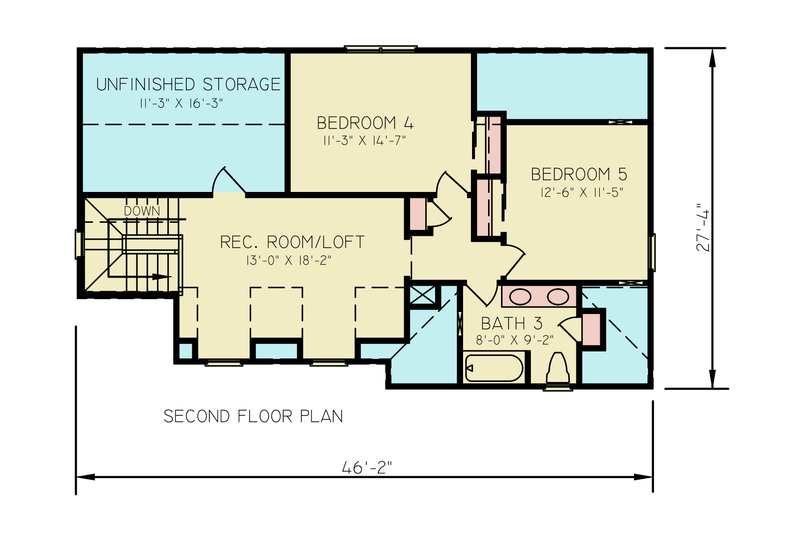 House Design - Floor Plan - Upper Floor for Farmhouse House Plan #54-674 - 5 bed, 3 bath