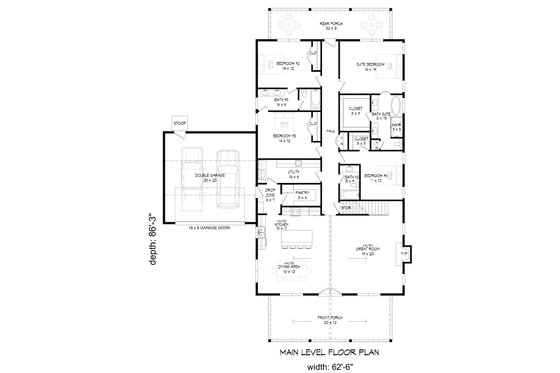 Floor Plan - Main Floor for Country House Plan #932-1182 - 4 bed, 3 bath