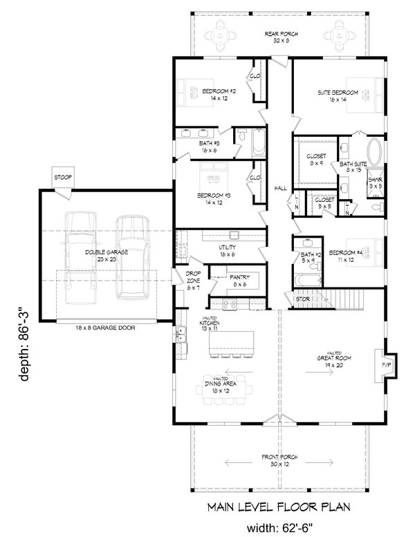 Country Floor Plan - Main Floor Plan #932-1182