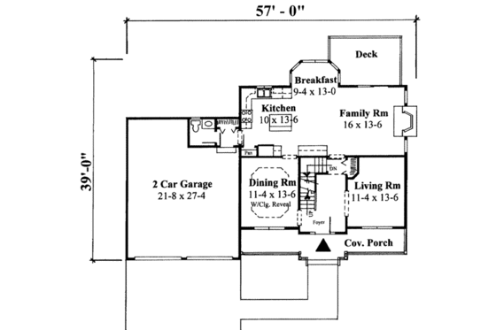 Floor Plan - Main Floor for Farmhouse House Plan #75-161 - 3 bed, 2.5 bath
