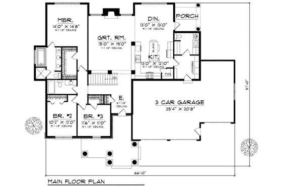 Floor Plan - Main Floor for Country House Plan #70-670 - 3 bed, 2 bath