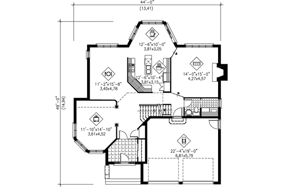 Floor Plan - Main Floor for European House Plan #25-2217 - 4 bed, 2.5 bath