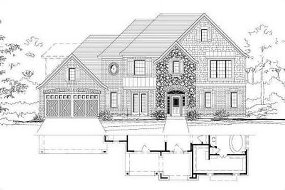 Exterior - Front Elevation for European House Plan #411-799 - 4 bed, 3.5 bath