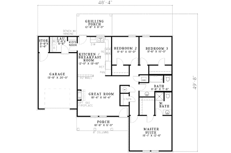 Ranch Style House Plan - 3 Beds 2 Baths 1258 Sq/Ft Plan #17-2081 ...