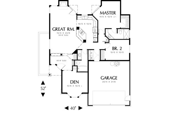 Floor Plan - Main Floor for Ranch House Plan #48-583 - 3 bed, 2 bath