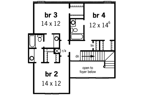 Floor Plan - Upper Floor for European House Plan #16-275 - 4 bed, 3.5 bath