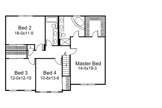 Floor Plan - Upper Floor for Traditional House Plan #57-550 - 4 bed, 2.5 bath