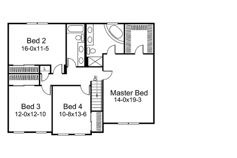 Home Plan - Floor Plan - Upper Floor for Traditional House Plan #57-550 - 4 bed, 2.5 bath