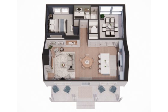 Floor Plan - Main Floor 1 for Farmhouse House Plan #51-1428 - 1 bed, 1 bath