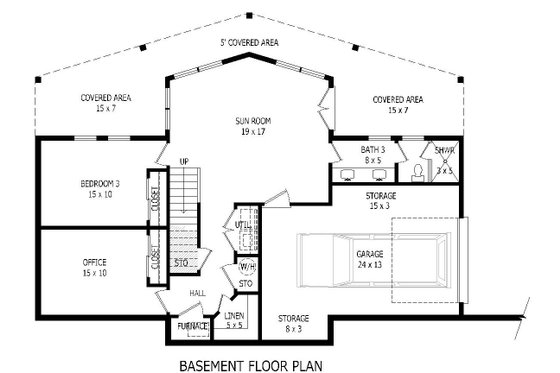 Floor Plan - Lower Floor for Adobe / Southwestern House Plan #932-119 - 4 bed, 3.5 bath
