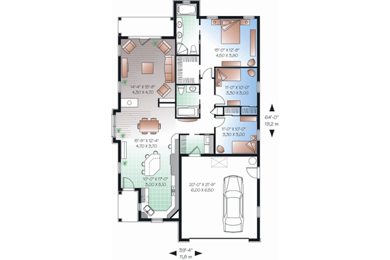 Floor Plan - Main Floor for Cottage House Plan #23-2214 - 3 bed, 2 bath