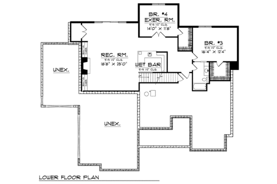 Floor Plan - Lower Floor for European House Plan #70-808 - 4 bed, 3 bath