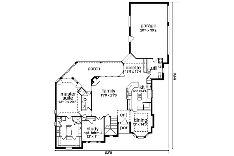 Home Plan - Floor Plan - Main Floor for European House Plan #84-253 - 3 bed, 3 bath